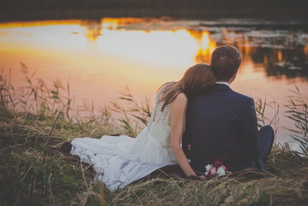 bride groom by water